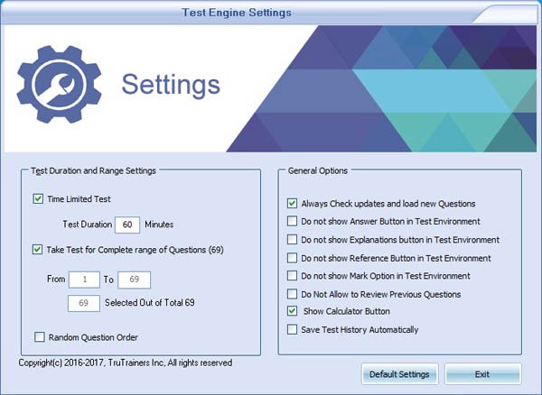 Exam Simulator Setting Screen