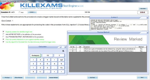 Exam Simulator test screen